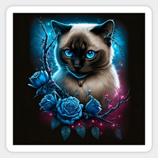 Ragdoll Cat With Enchanted Blue Roses Sticker